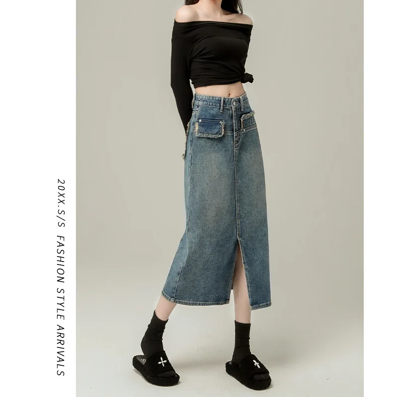 High Waist Denim  Skirt Women's Autumn 2026 A-Line Midi Skirt Bodycon Skirt Spring Summer Cotton Washed Zipper Style