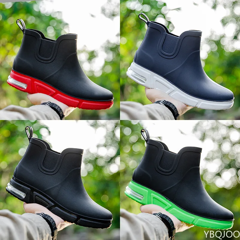 Men Rainboots Waterproof Rain Boots Ankle Fishing Car Wash Water Shoes PVC Male Winter Fashion Outdoor Flat Non-slip Comfortable