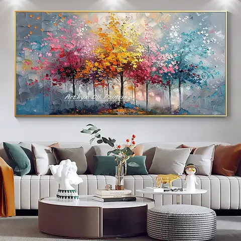 Arthyx,Large Handpainted Palette Knife Tree Oil Painting on Canvas,Modern Abstract Landscape Art Poster,Wall Pictures,Home Decor