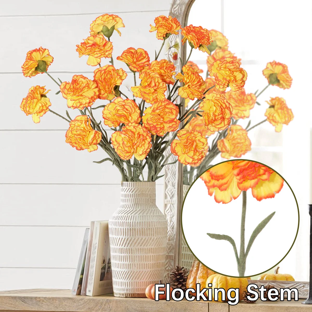 XIYA FLOWER Artificial Carnation Flower Bunch Carnation Bouquet Yellow Orange Pink Artificial Plants PE Material Home Decor