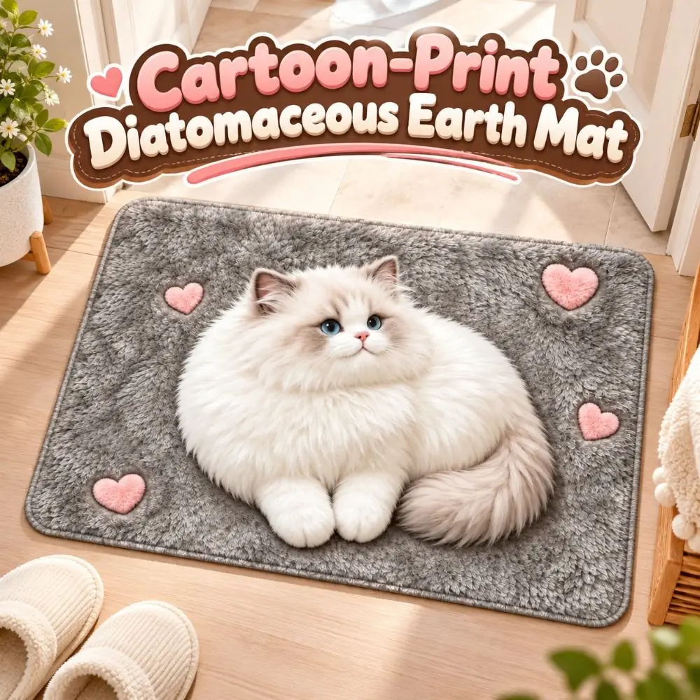 Diatomaceous Earth 3D Realistic Cat Floor Mat Water-absorbing Non-slip Bathroom Carpet Piggy/Shark Pattern Washable