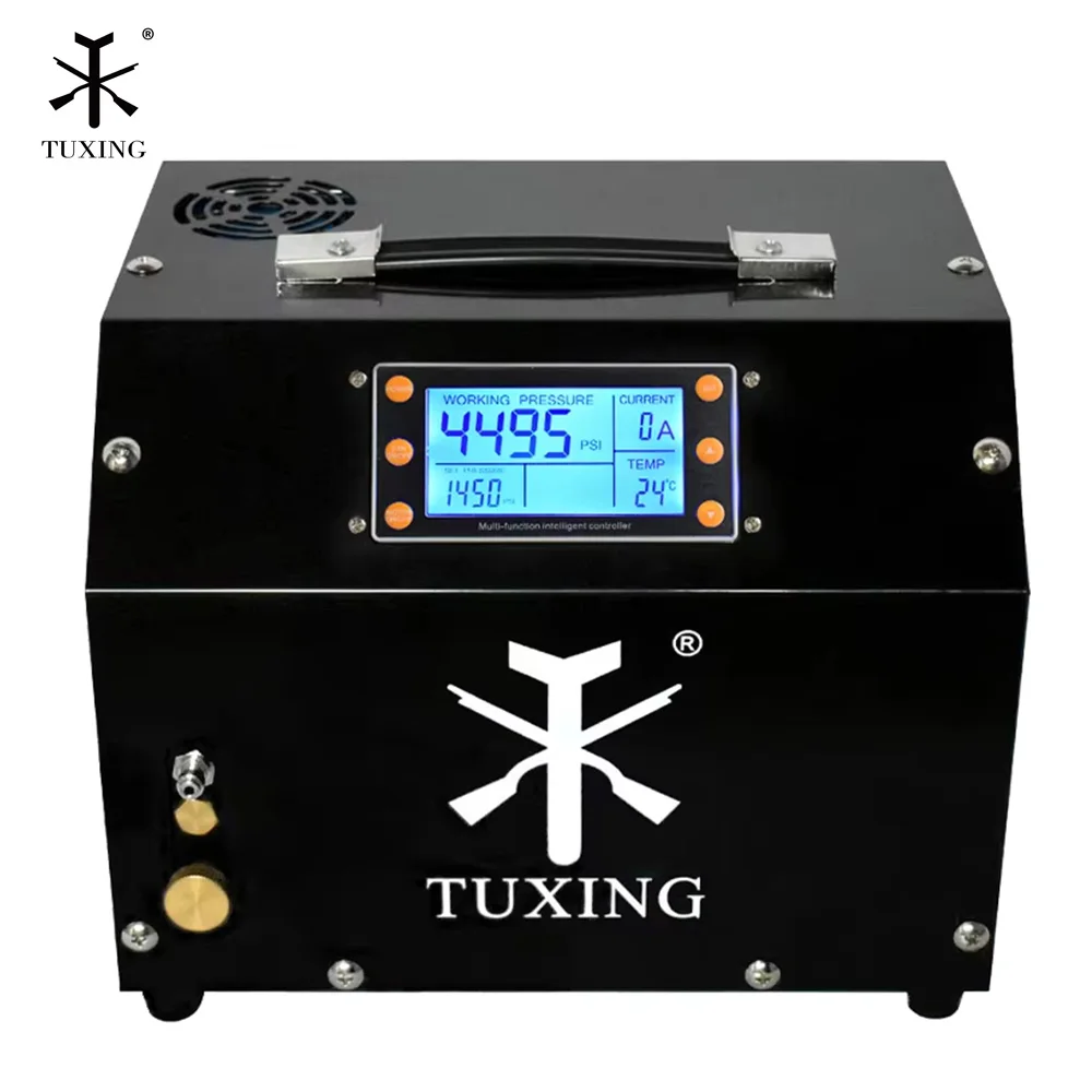 TUXING 4500Psi 300Bar PCP Air Compressor with LCD Display Digital Control Compressor Auto-Stop 12V Power Adapter for PCP Tank