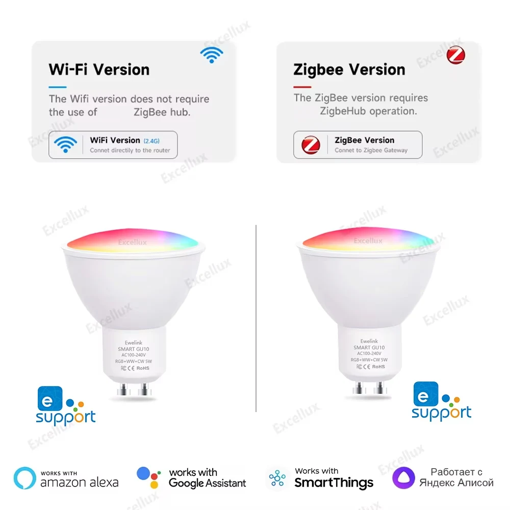 EWelink WiFi Zigbee GU10 LED Bulbs , 5W RGB C+W Dimmable Spotlight Lamps, Smart Control Led Light Bulb, Works With Alexa /Google