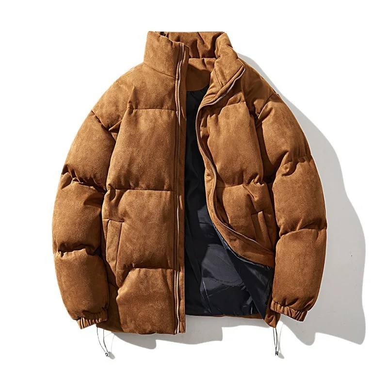 

2025 Мужская зимняя парка-пуховик, модная утолщенная морозостойкая однотонная мужская куртка с воротником-стойкой и длинным рукавом, свободная мужская верхняя одежда