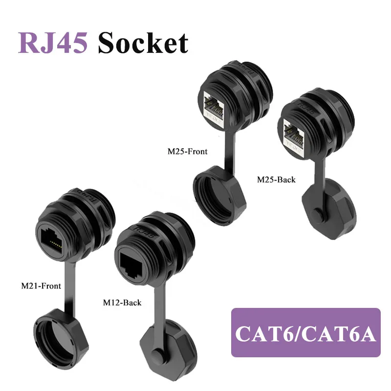 Waterproof  CAT6A RJ45 Network Connector Industrial Ethernet M25/M21 Panel Type Socket Direct Plug CAT6 rj45 Circular Joint