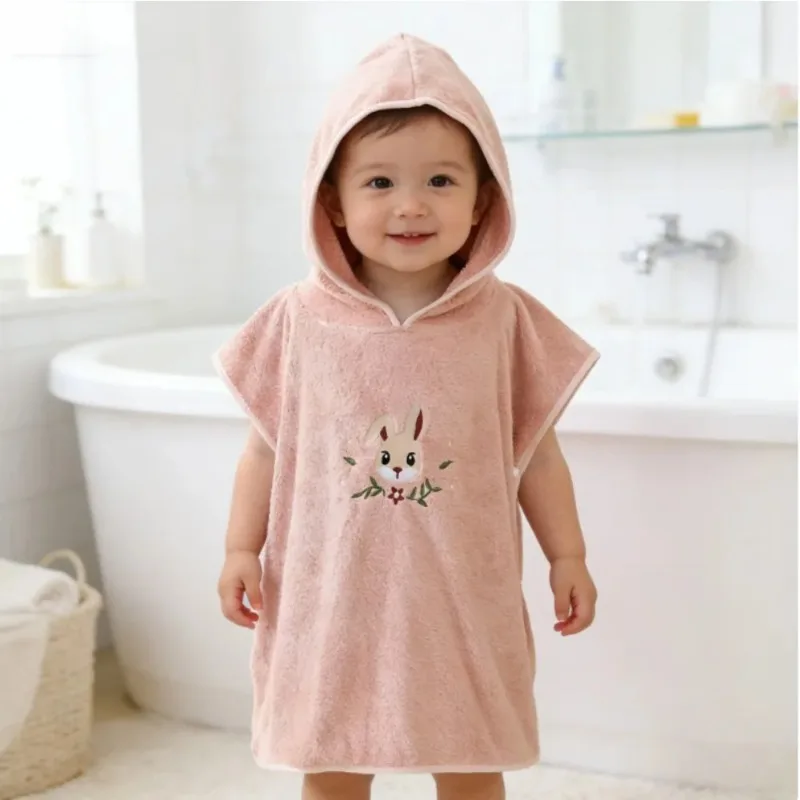 Soft Coral Velvet Baby Bathrobe with Hood Absorbent Quick Dry Cute Cartoon Animal Towel Blanket for Toddler