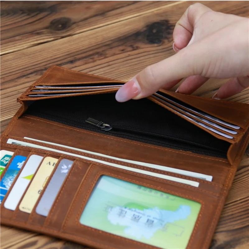 Men's Leather Luxury Wallet Genuine Long Slim Purse Man Money Clip Credit Card Pocket Vintage Clutch Bag Business Purse carteira