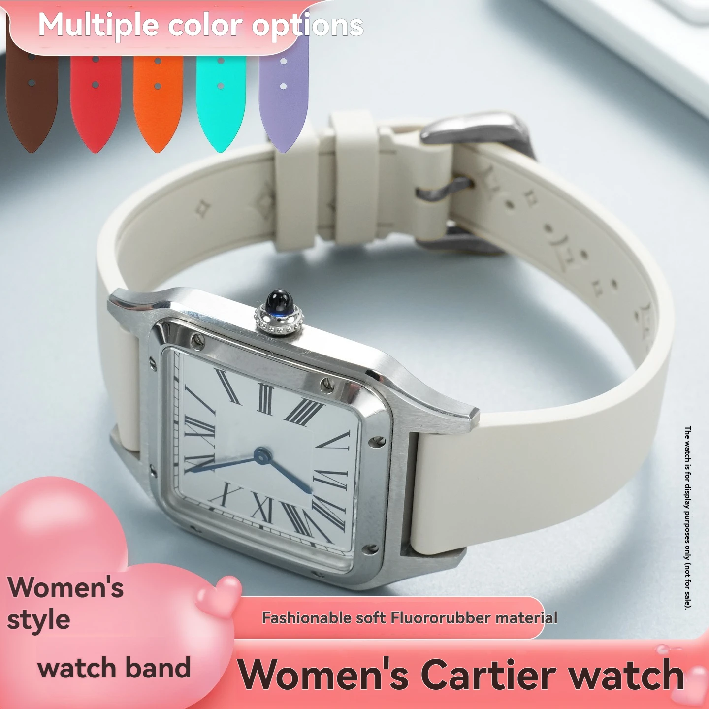 FKM Color Fluororubber Strap Replacement Cartier Solo Tank Key London Women's Small and Medium Watch Strap 18MM