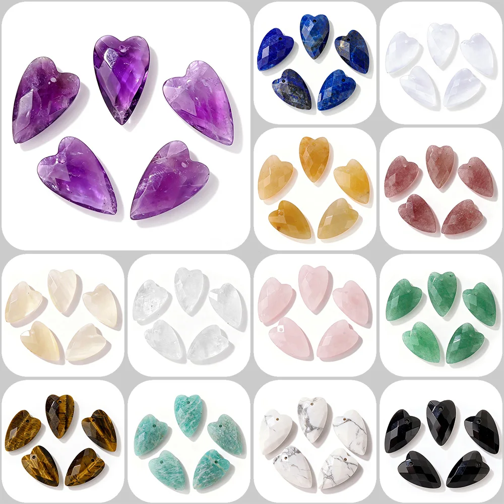 2PCS Faceted Heart Natural Stone Charms 13X20MM Single Hole Love Crystal Pendant Beads For DIY Necklace Earrings Jewelry Making