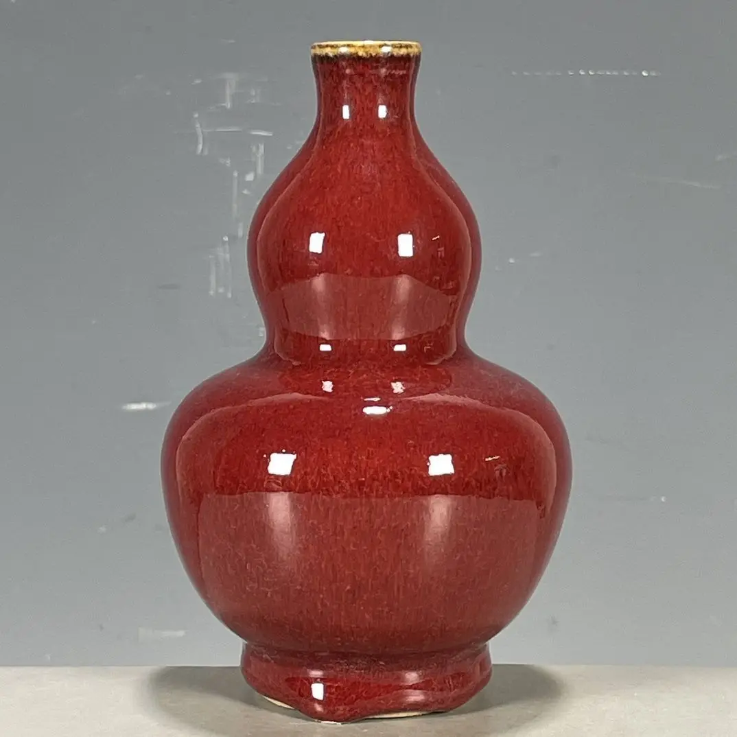 Vintage Ming Qing Gourd Porcelain Vase Langyao Red Single Color Glaze Imperial Reward Shangping Decorative Ornament