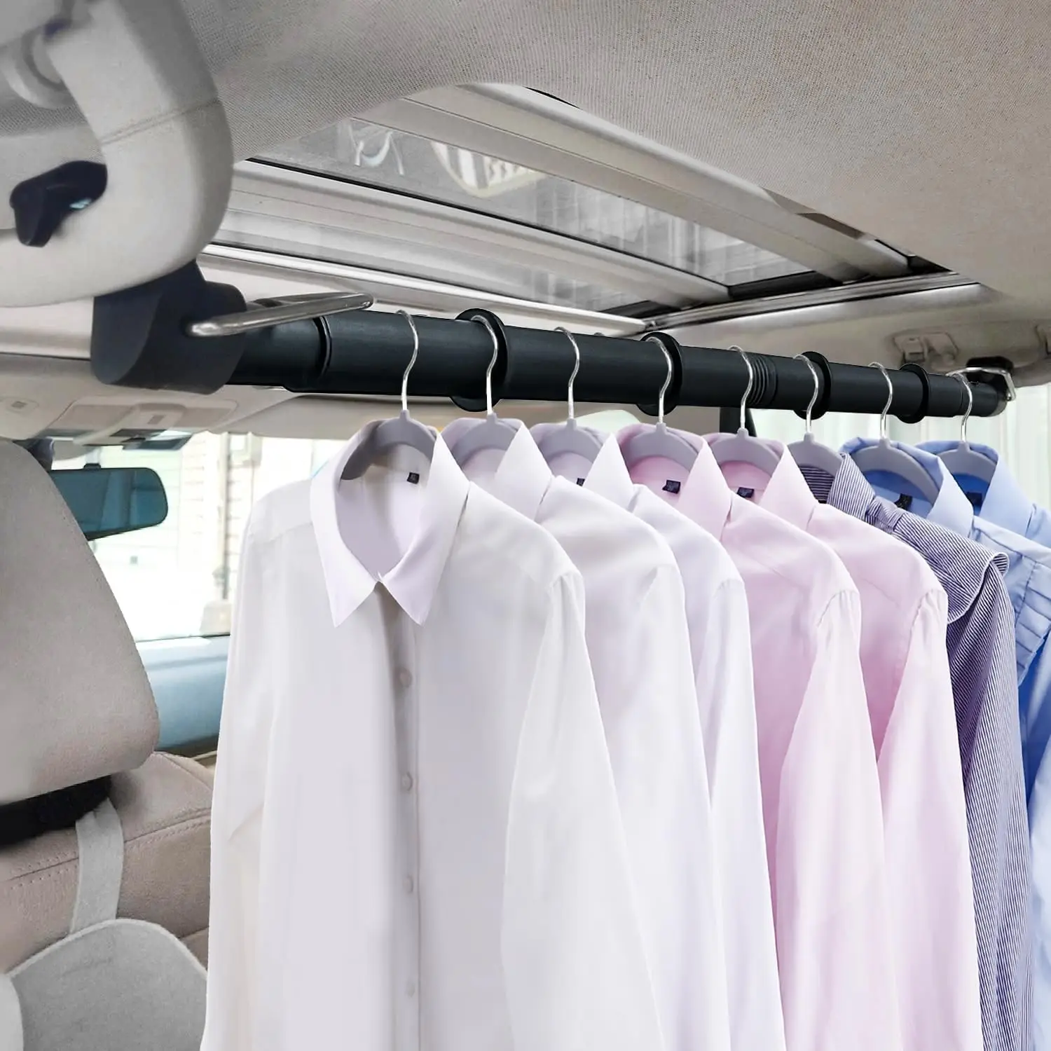Car Clothes Hanger Bar 76-160cm Expandable Heavy Duty Rack for Car Travel Adjustable Clothes Storage Hanger Hanging for Car