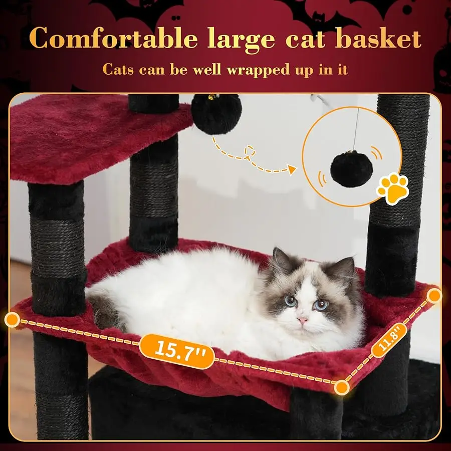 شجرة القطط Heybly، برج القطط مع سلة قطط ناعمة كبيرة، شقة قطط مع كهف سرير واسع مع مساحة مخفية، مغطاة بالسيزال