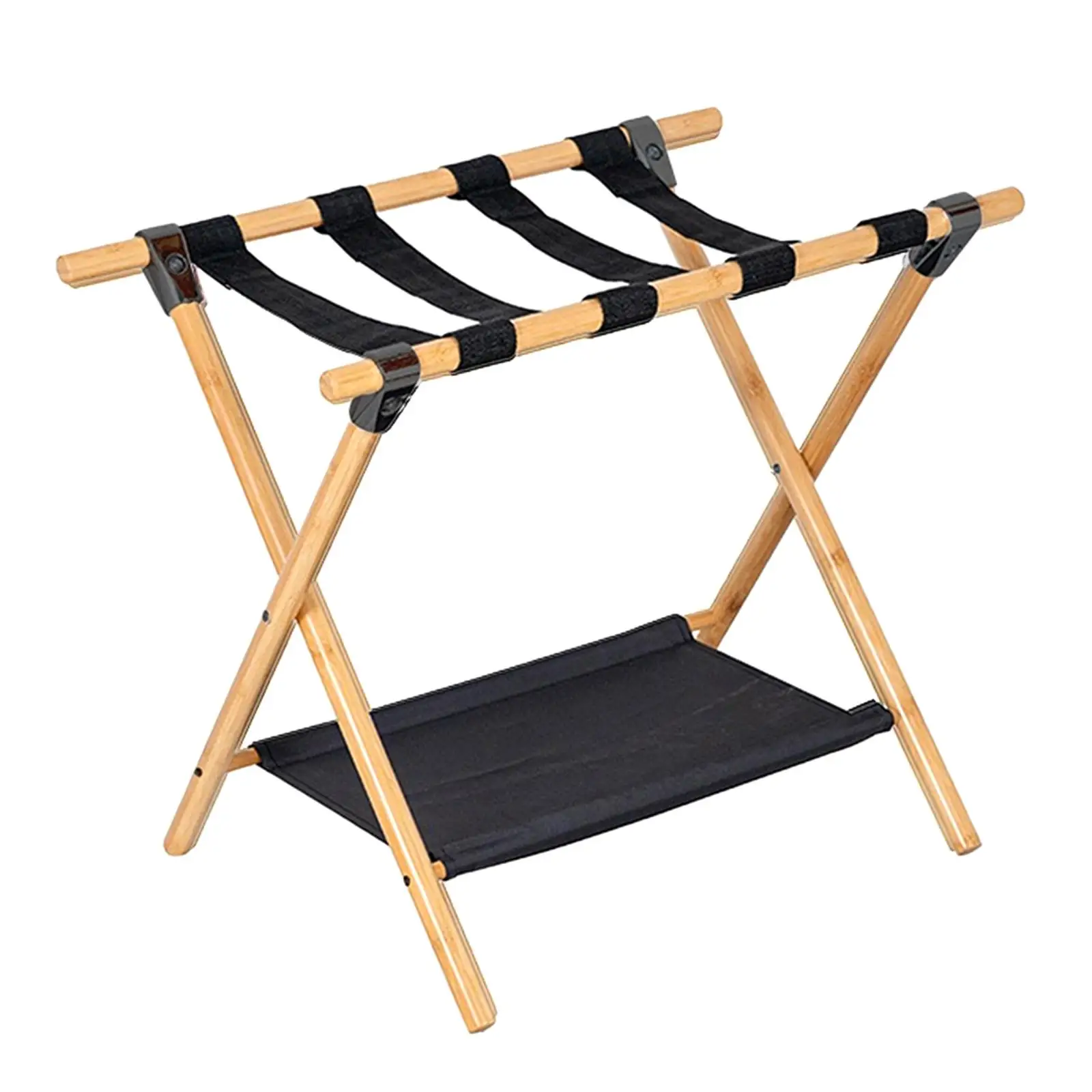 Luggage Stand Folding Bamboo Frame with Storage Shelf Portable Luggage Holder Suitcase Support for Guest Room Hotel and Home
