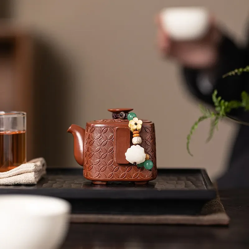 Carved ingot square pot Household anti-scalding square hand-grasping pot Personal special teapot Single pot