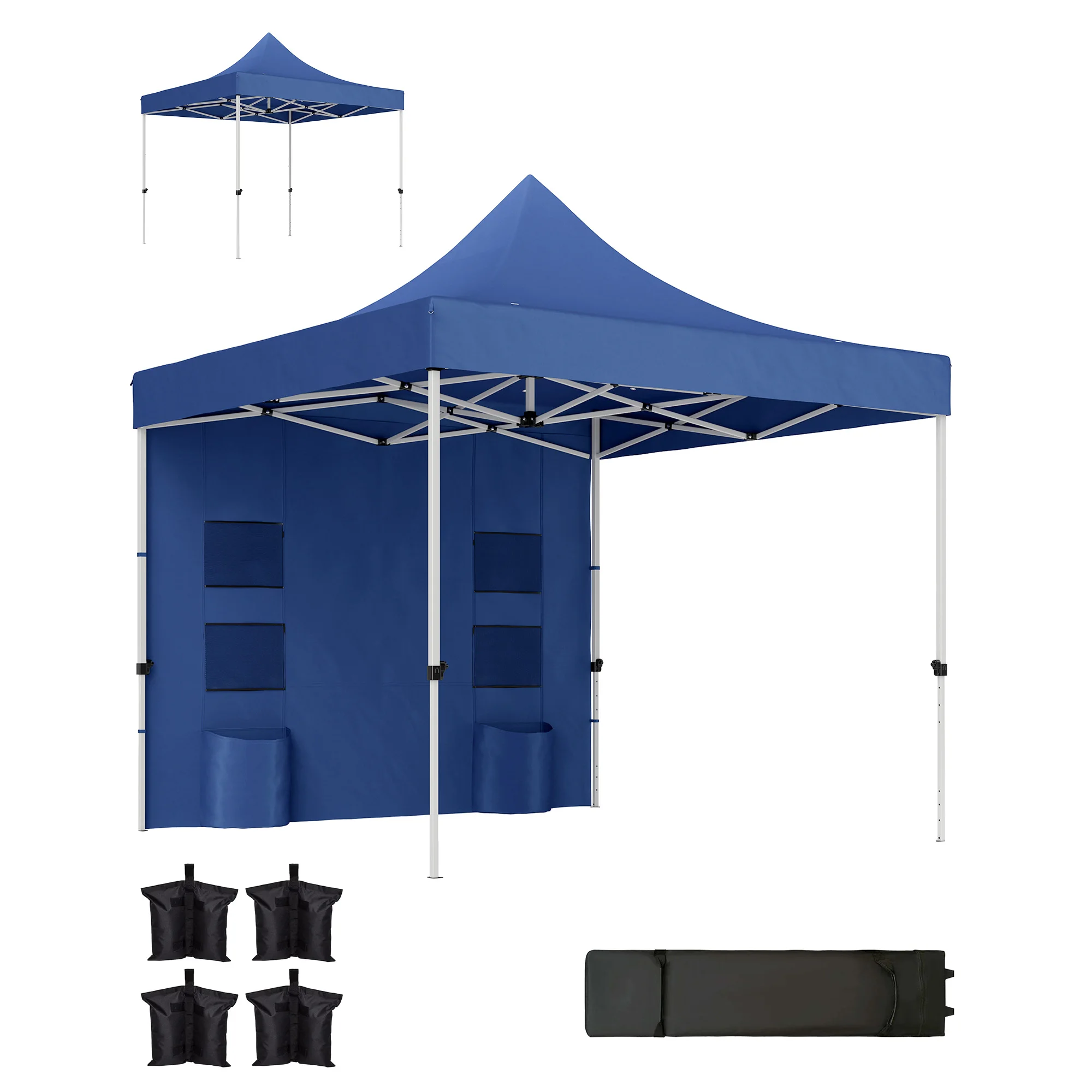 10' X 10' Heavy Duty Pop up Canopy Tent with Sidewall, Upf50+ Instant Sun Shelter, Dark Blue