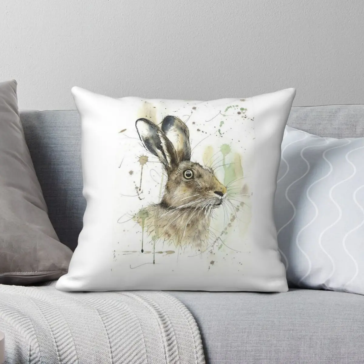 Up Watercolour Hare Pillowcase Polyester Linen Velvet Printed Zip Decor Throw Pillow Case Home Cushion Cover Wholesale 45x45