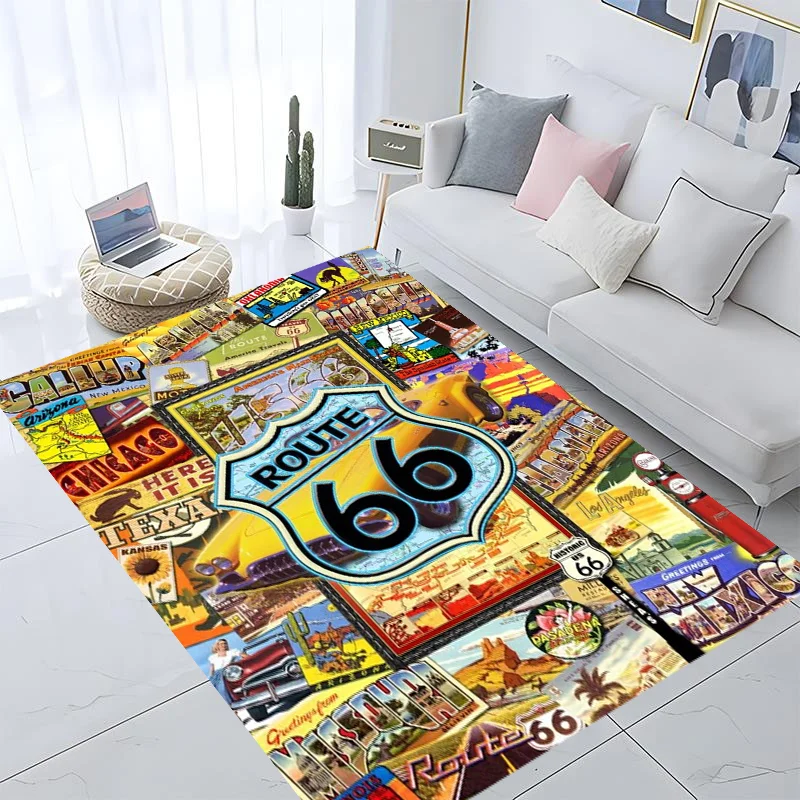 Retro America Historic Route 66 Mother Road Carpet Rug for Home Living Room Bedroom Sofa Doormat Decor Non-slip Floor Mat