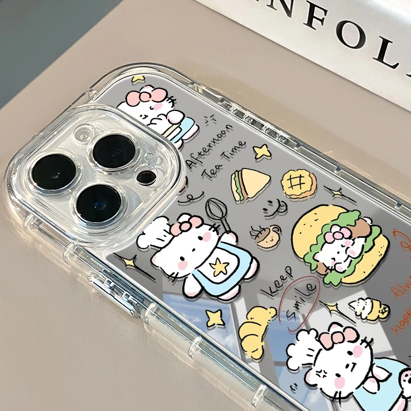 

Cute baked Hello Kitty makeup mirror, phone case for iPhone 16 15 14 13 12 11 Pro Max XR XS X 7 8 Plus Y2K protective case