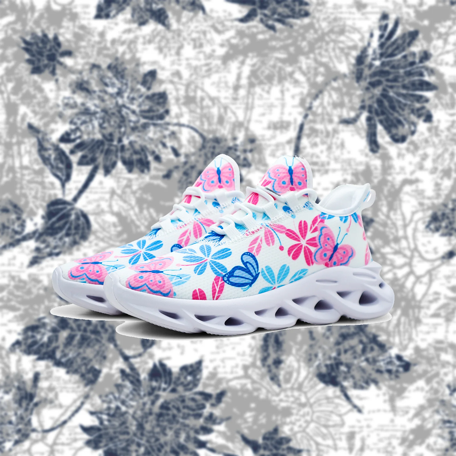 

Cute Floral Prints Women's Casual Sneakers Teenager Girls Lightweight Walking Running Shoes Mesh Lace Up Footwear EUR36-48