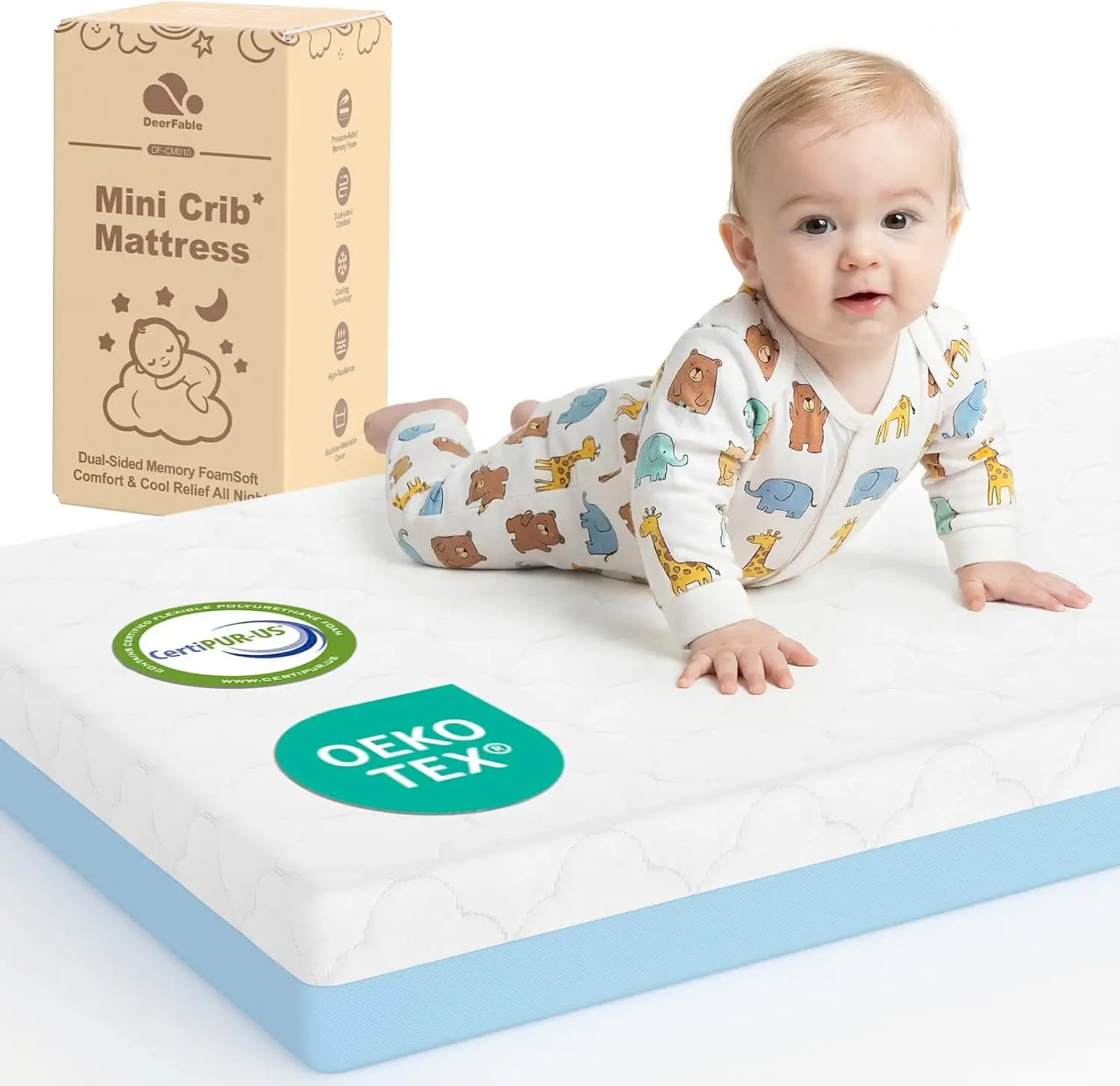 

Dual-Sided Baby Playpen Mattress, 3-Inch Thick Memory Foam with Removable Washable Cover - 38x26 Inches