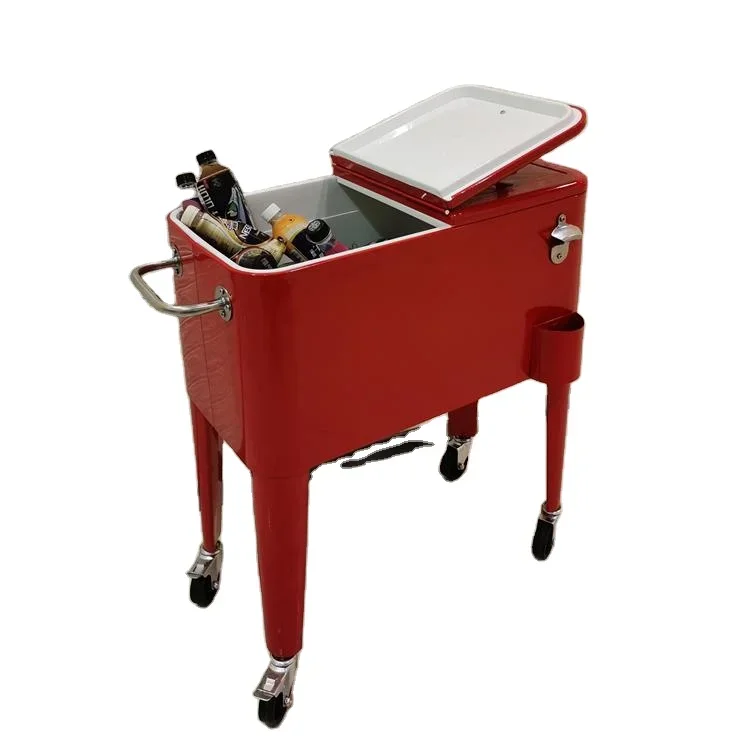 Mobile Beer 80-Quart Steel Beverage Cooler Ice Bucket Rolling Cart for Outdoor Drink Wine Ice Cooler Cart view 2