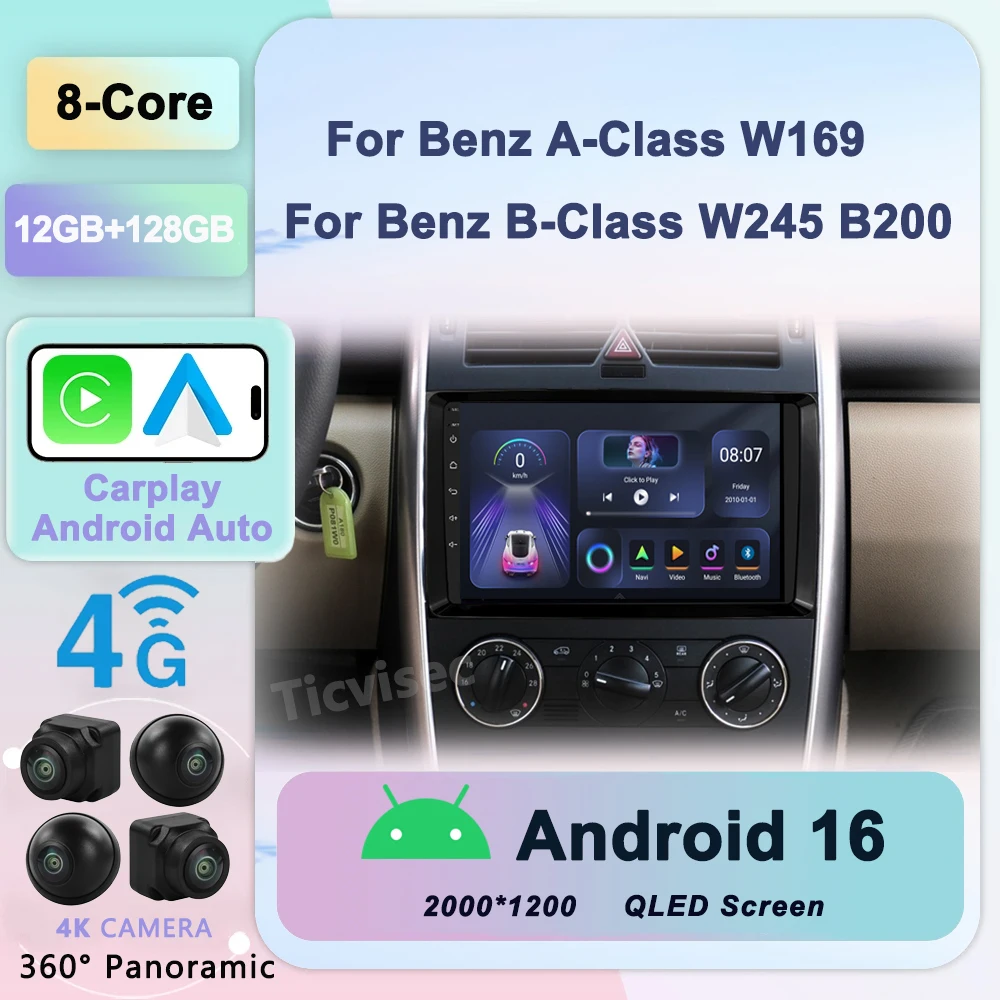 

Android 16 Car Radio Multimedia Player For Mercedes/Benz/W169 W245 W639 W906 Sprinter B160 B170 B200 TPMS DAB+ OBD2 DVD