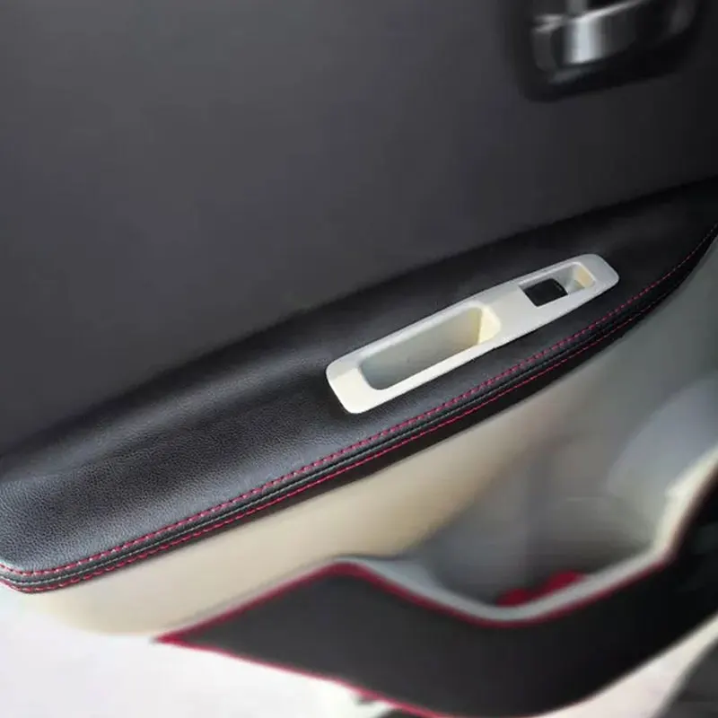 For Nissan QASHQAI J10 2007 - 2015 4pcs Microfiber Leather Door Panels Armrest Covers Trim with Mount Fittings Black-red line