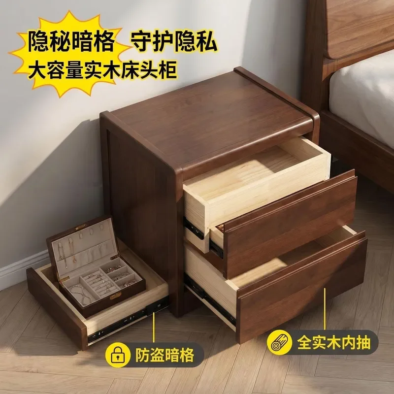 Solid Wood Hidden Compartment Nightstand with Secret Drawer Anti Theft Storage Bedside Table for Bedroom Home Security