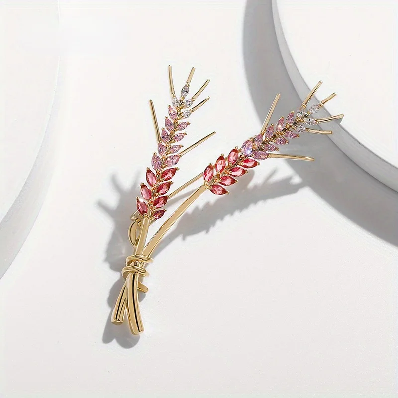 Luxury Rhinestone Wheat Ears Brooches For Women Fashion Elegant Crystal Plant Pin Brooch Jewelry Coat Accessories Gift