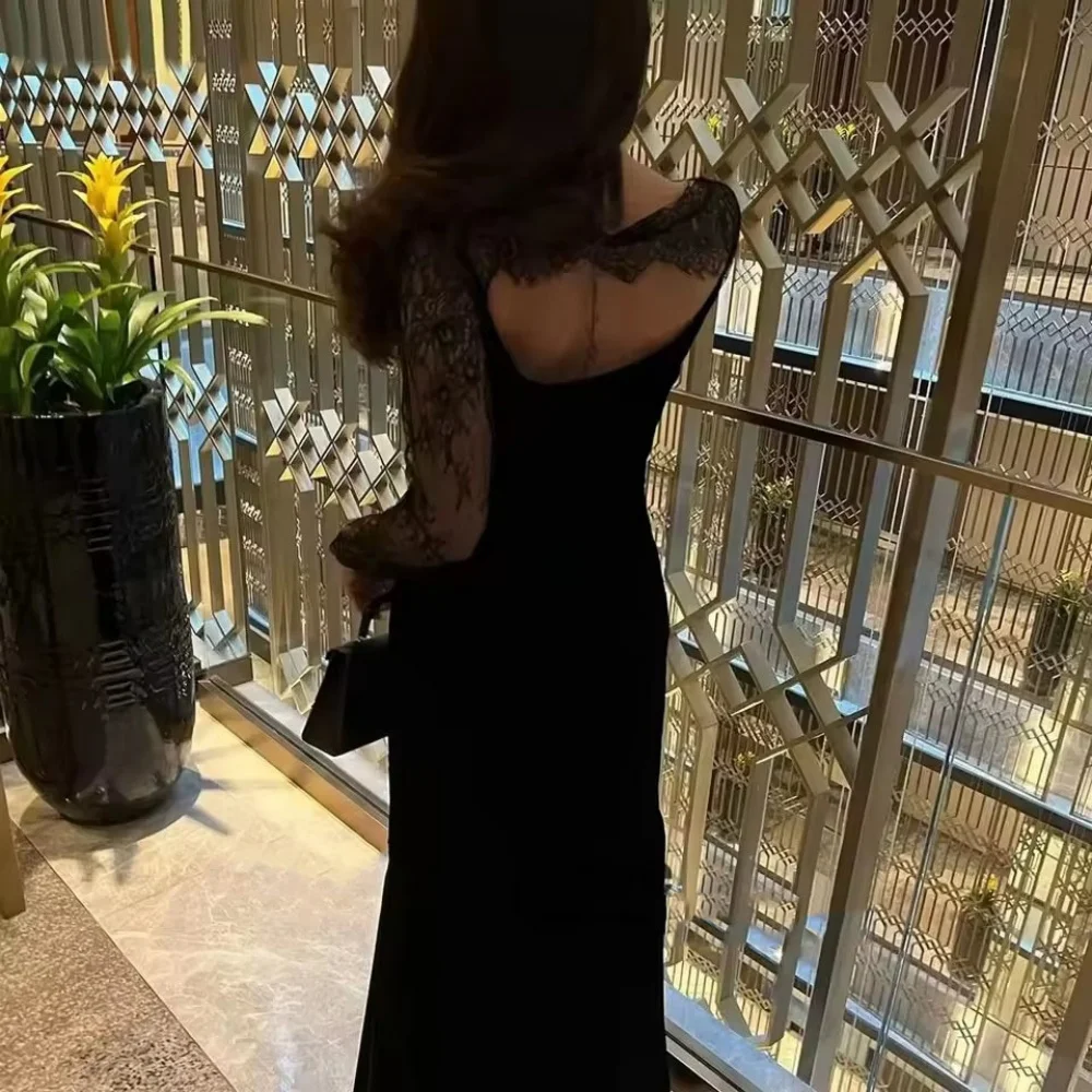Customized Evening Dress Gorgeous Long Sleeve Prom Dresses Ruched Formal Occasion Shining Lace Applique Party Gown Robe Soiree