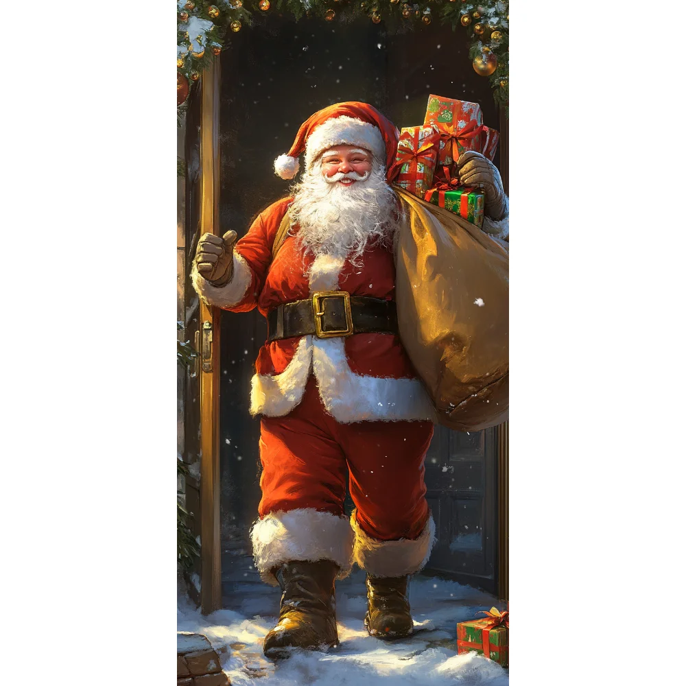 2025 Funny Santa Christmas Door Cover Xmas Outdoor Decorations Banner Room Kitchen Decoration Home Party Door Hang Props New In