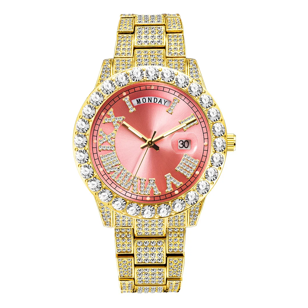 Fashion full diamond hip-hop diamond-encrusted water ghost punk wind calendar watch