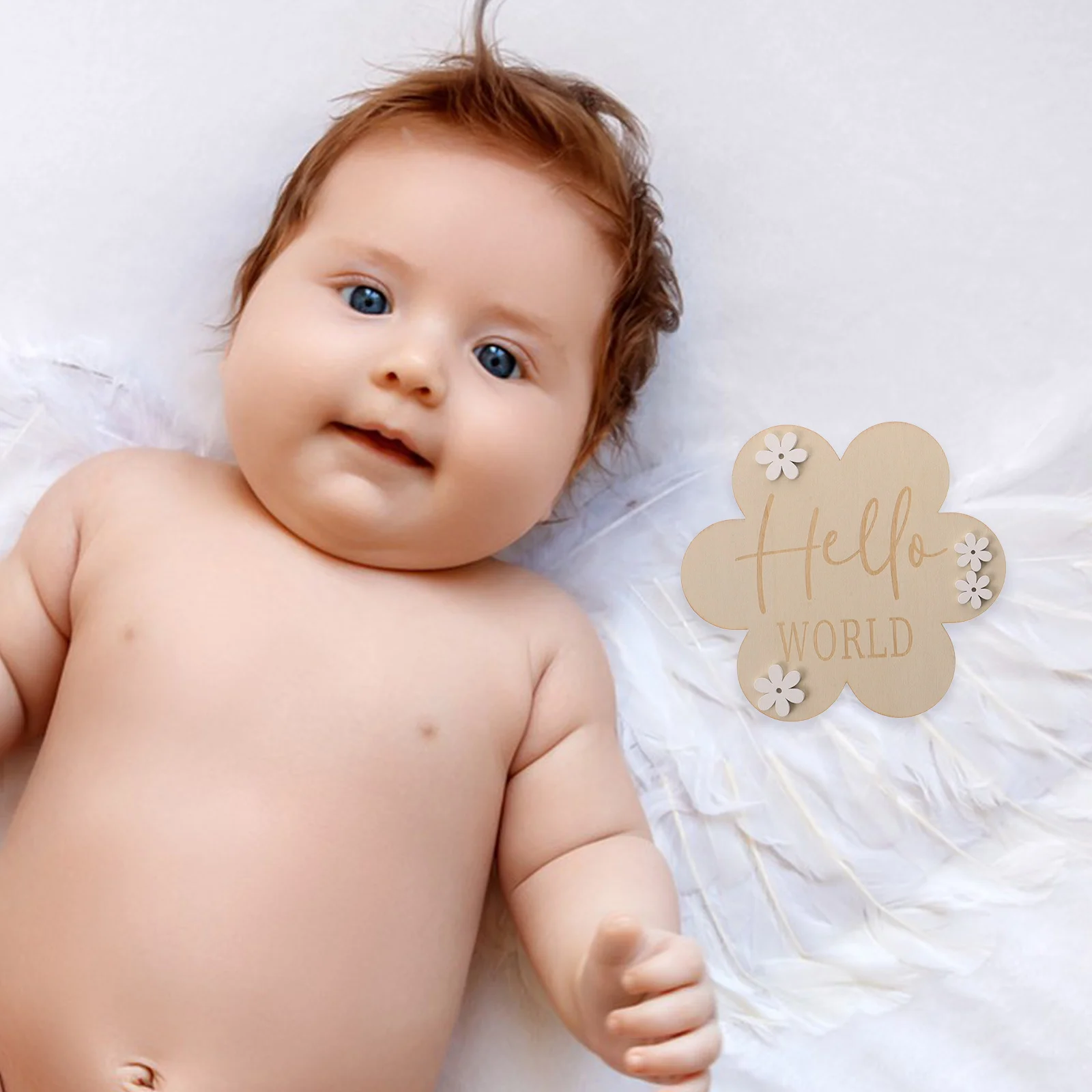 

2 Pcs Baby Milestone Toys Newborn Wood Signs Monthly Clipping Beige Boy Girl Photo Props Birth Announcement Floral Decor