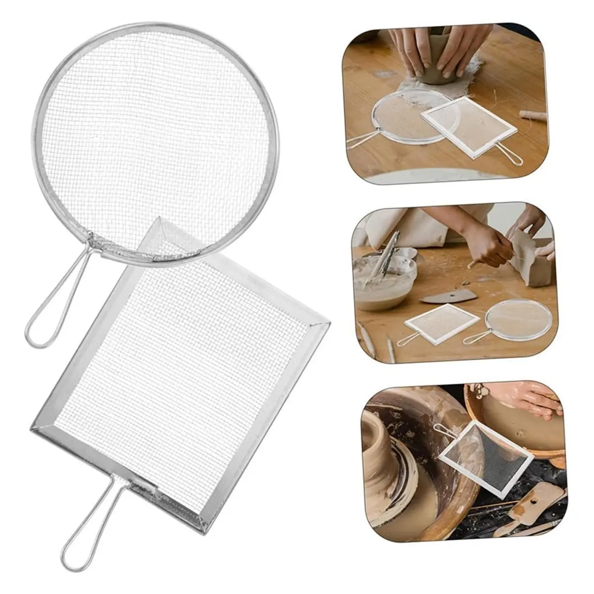 مجموعة أدوات فخار من الفولاذ المقاوم للصدأ مكونة من 3 قطع - غربال التربة وفلتر طلاء السيراميك للنحت الفعال