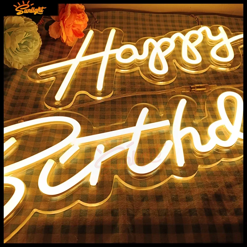 Imagem -04 - Acrílico Transparente Led Flex Neon Sign Happy Birthday Light oh Baby Light Decoração de Festa de Casamento