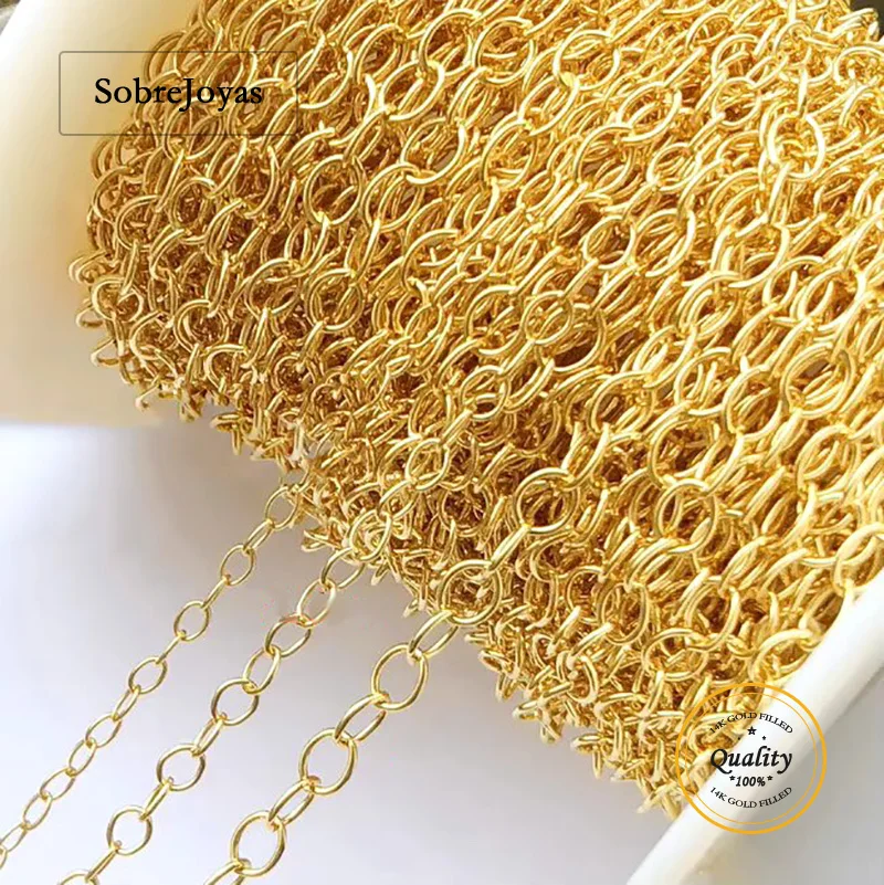 

14K Gold Filled Cable Chain Unfinished 2.2MM/2.6MM/3.7MM Necklace DIY Jewelry Gold Filled Chain for Pendants