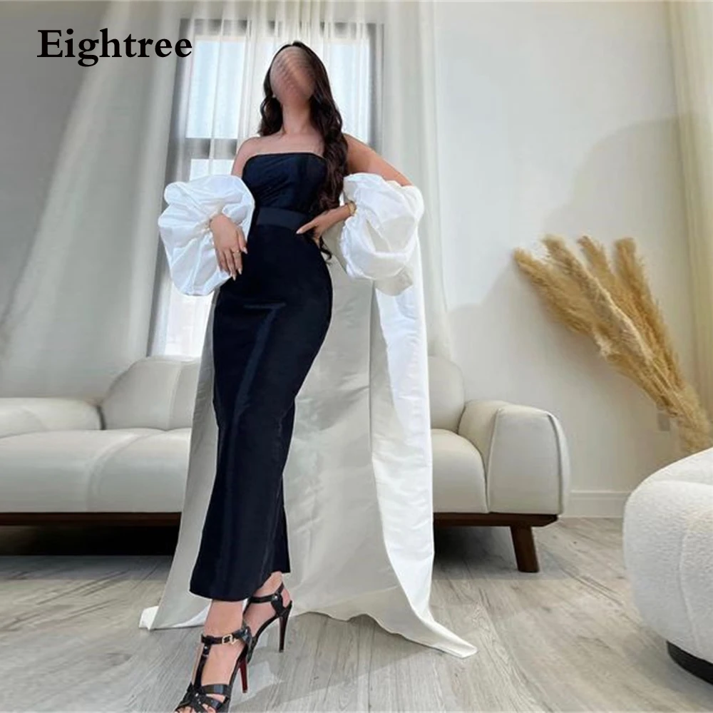 

Eightree Saudi Arabia Evening Dresses 2022 Elegant Navy Blue Puff Sleeve Stain Strapless Mermaid Party Dresses Vestidos De Noche