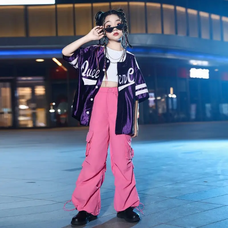 Jazz Dance Costumes For Girls Group Loose Tops Hiphop Pants Suit Children Clothing Ballroom Hip Hop Stage Outfits