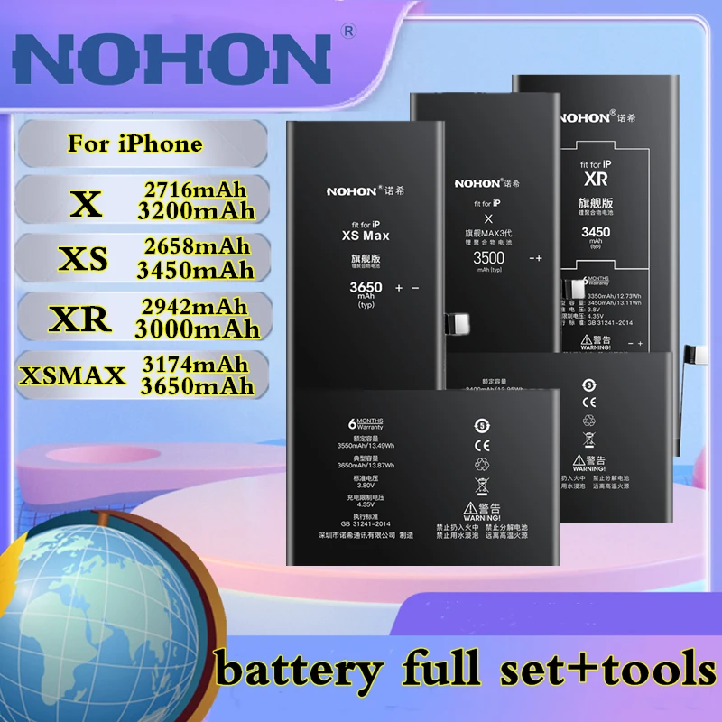 

NOHON Battery For iPhone X XS XR XS MAX High capacity Mobile phone battery for iphone XR XS MAX replacement batteries Free tools