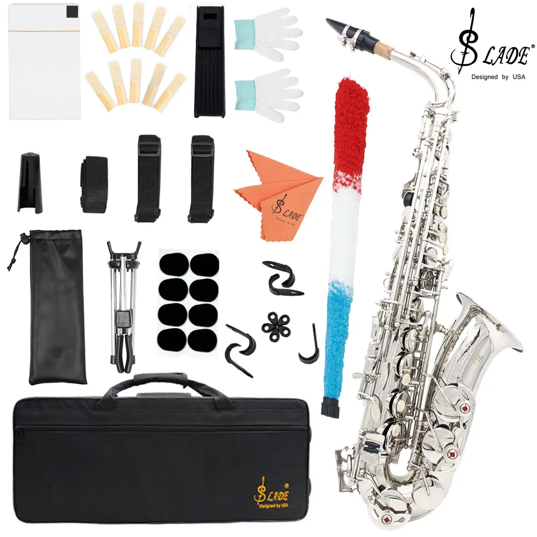 

SLADE Eb Alto Saxophone Silver Key E Flat Alto Sax Set Woodwind Instrument with Carrying Case Mouthpiece Cleaning Brush Parts