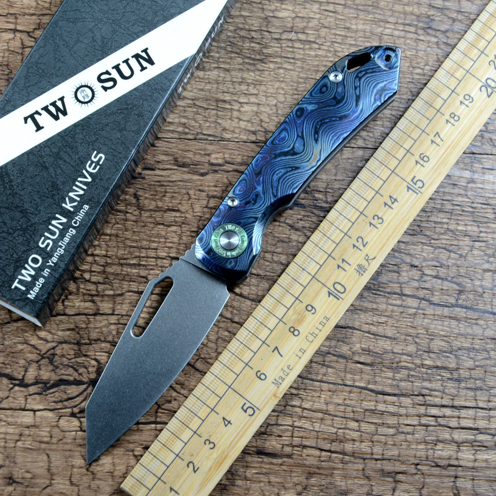 

TWOSUN TS587 Folding Knives M390 Blade Fast Open Zr-damascus Handle Outdoor Survival Gift Pocket Knife
