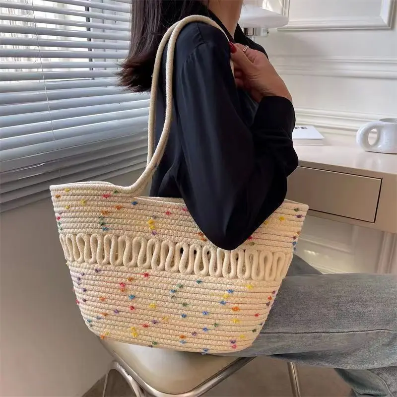 

1pc Knitting Fabric Handbag Durable Straw Large Capacity Beach Bag Shoulder bag Women,Capacity bags Women's Summer Shoulder Bags