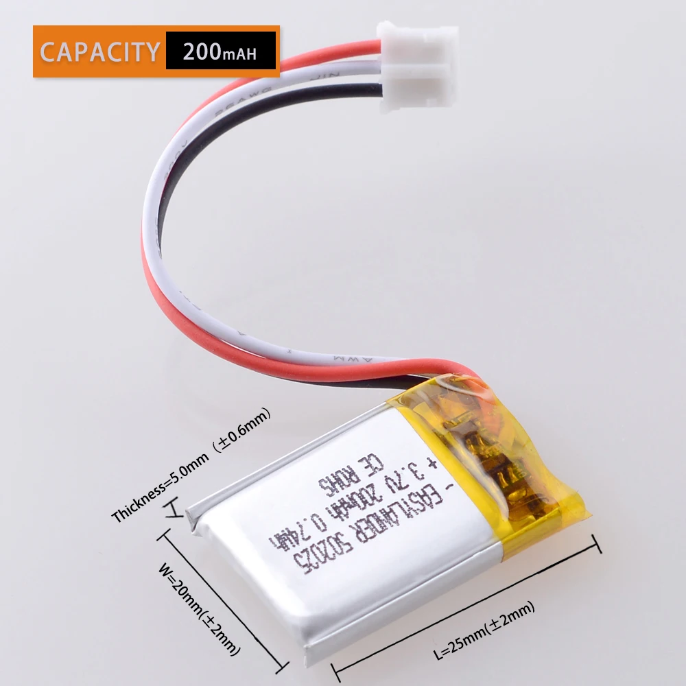 JST 2.0 3p 3.7V 200mAh 502025 Lithium Polymer Li-Po li ion Rechargeable Battery For DVR advocam FD video recorder Registrar