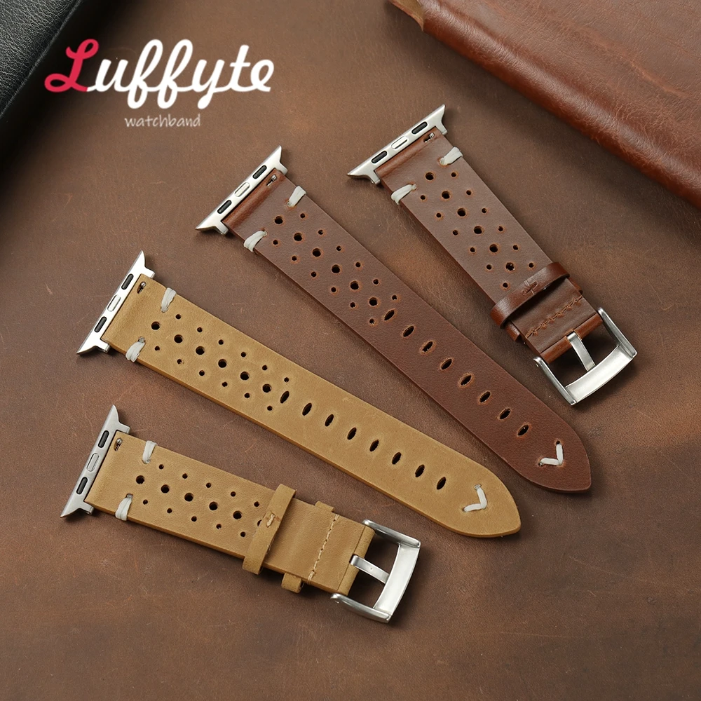 Ремешок из натуральной кожи для Apple Watch 1-10 Ultra SE 2, ремешок для часов из воловьей кожи с масляным воском для Iwatch 38/40/41/42/44/45/46/49 мм