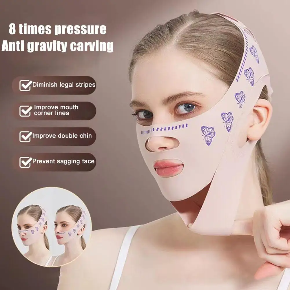 Bandage amincissant à double pont pour le visage, motif papillon, lifting, forme en V, joue, ruisseau, sangle, outil de beauté, ligne qualifiée ale, ceinture, Ban, U7K1