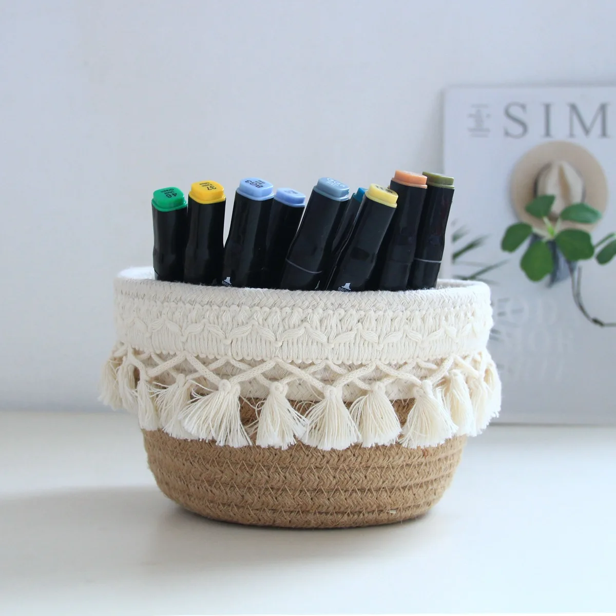 1pcs Minimalist Nordic Cotton Rope Study Pen Storage Box Home Desktop Miscellaneous Storage Basket Desk Office Small Pen Holder