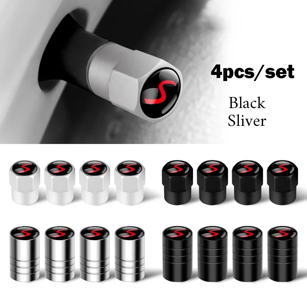 4PCS Car S Badge Wheel Tires Valve Caps Tyre Valve Stem Covers for Mini Cooper R56 R53 R50 F55 F56 Countryman Accessories