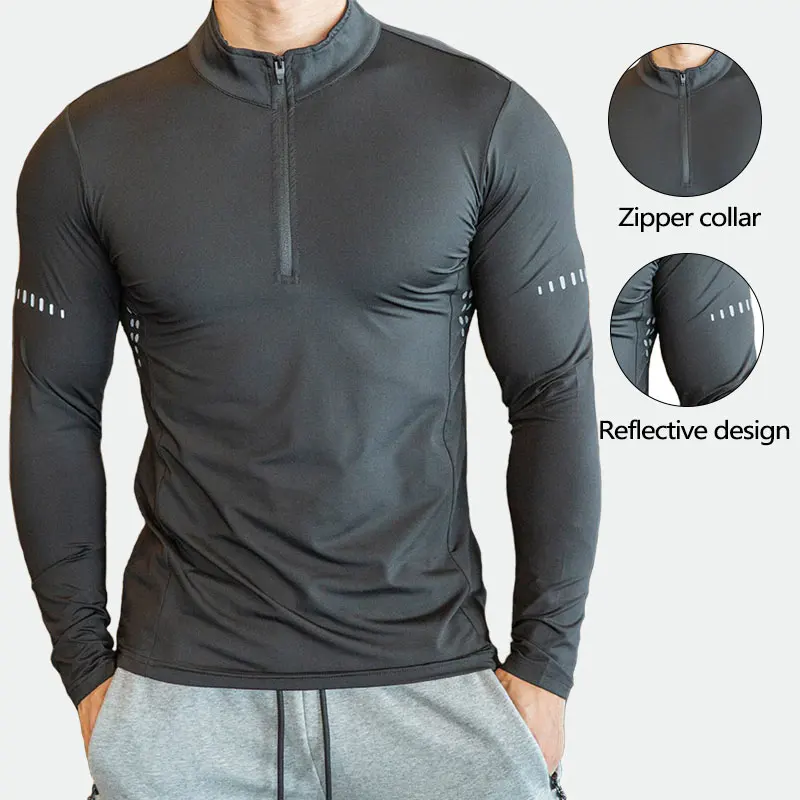 T-shirt de compression à manches longues pour homme, vêtement moulant de sport, de course, d'entraînement, de jogging, de gym, à séchage rapide