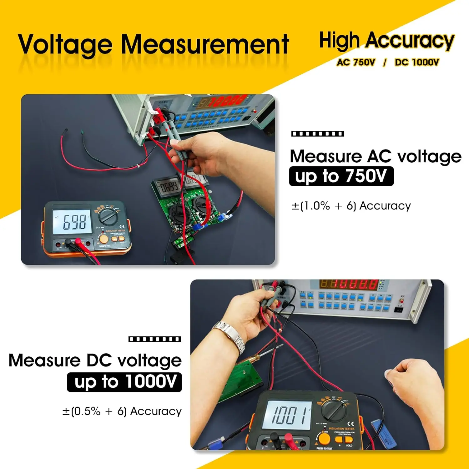 Digitale Isolatieweerstand Tester Dcv Acv Megohm Meter DC250/500/1000V AC750V Hoogspanning Met Kortsluiting ingang Alarm