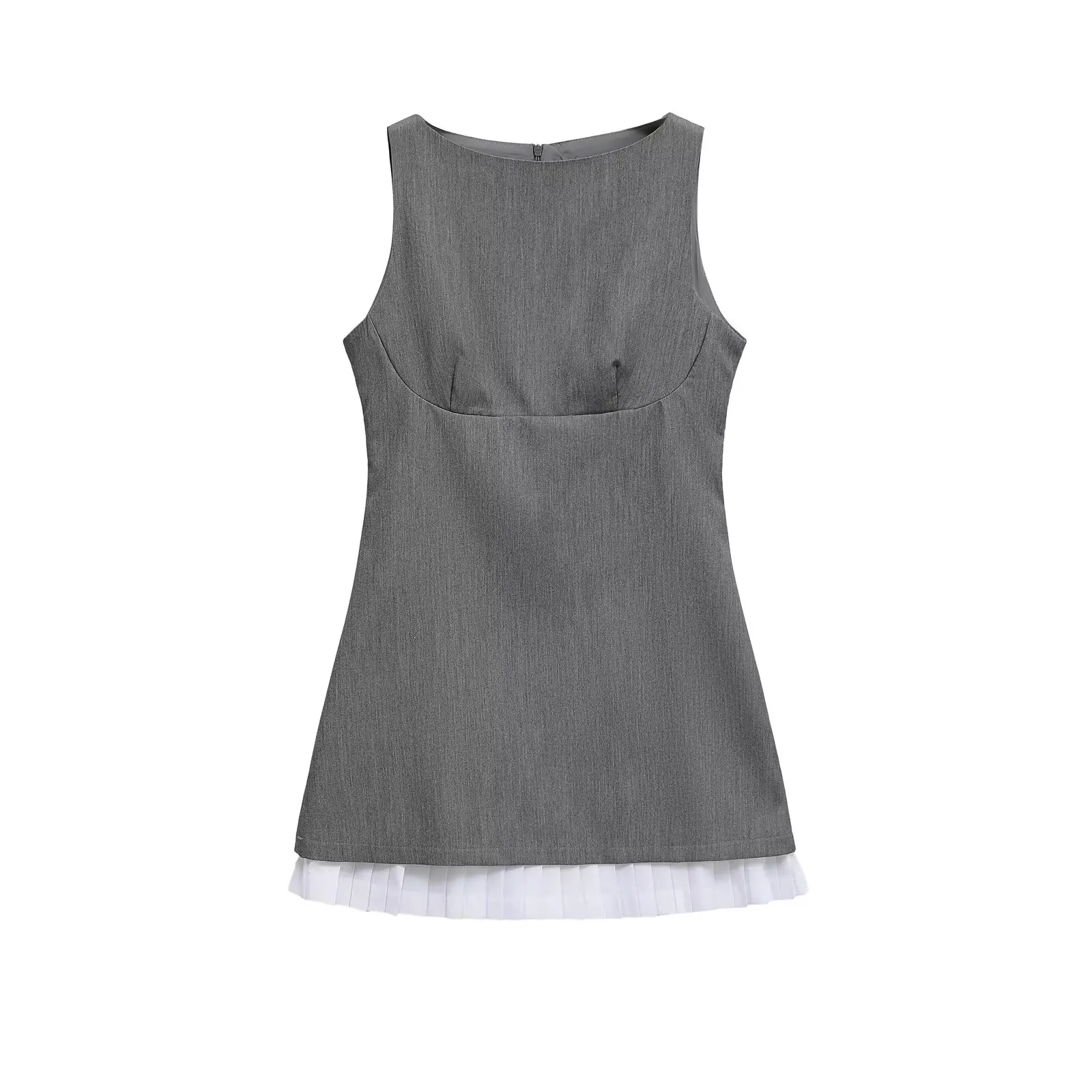 

BM&MD&ZA Elegant Sweet Contrast Color Blocking Sleeveless Vest Style Mini A - line Dress with Pleated Hem for Women